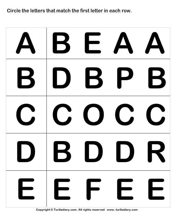 Letter Matching Worksheet 1