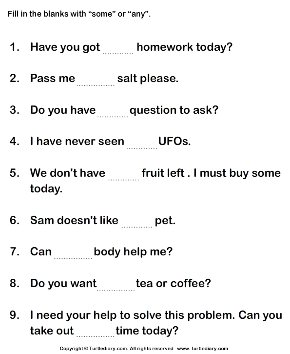 Some and Any Worksheet2