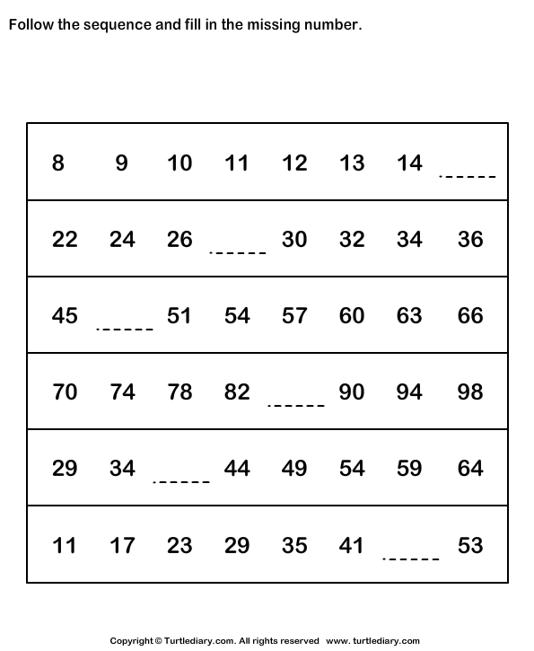 Number Sequence Worksheet 1