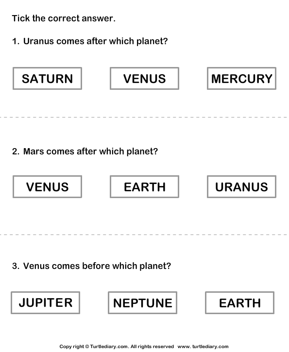 Solar System Worksheet 12