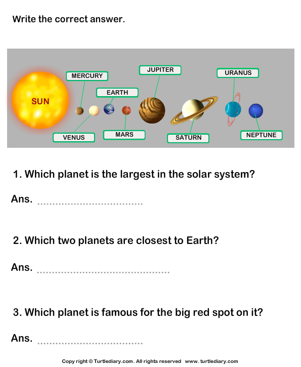 Solar System Worksheet 9