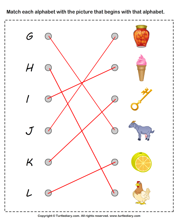 Matching Letters to Pictures G to I Worksheet - Turtle Diary