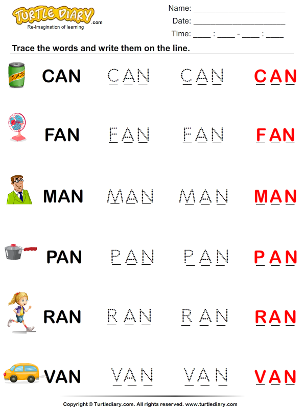 Read Trace and Write the Word Worksheet - Turtle Diary
