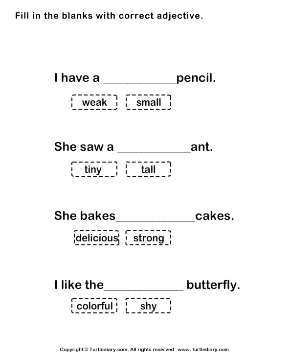 Fill In The Blanks With Adjectives Worksheet 2 Turtle Diary
