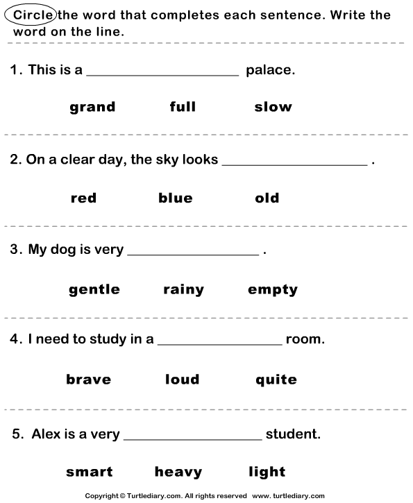 Worksheets For First Grade Adjectives