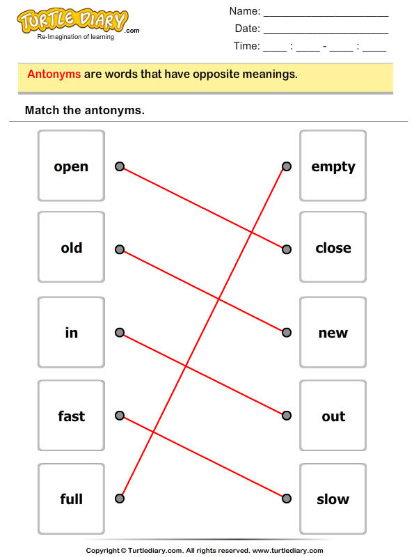 Match the antonyms - TurtleDiary.com