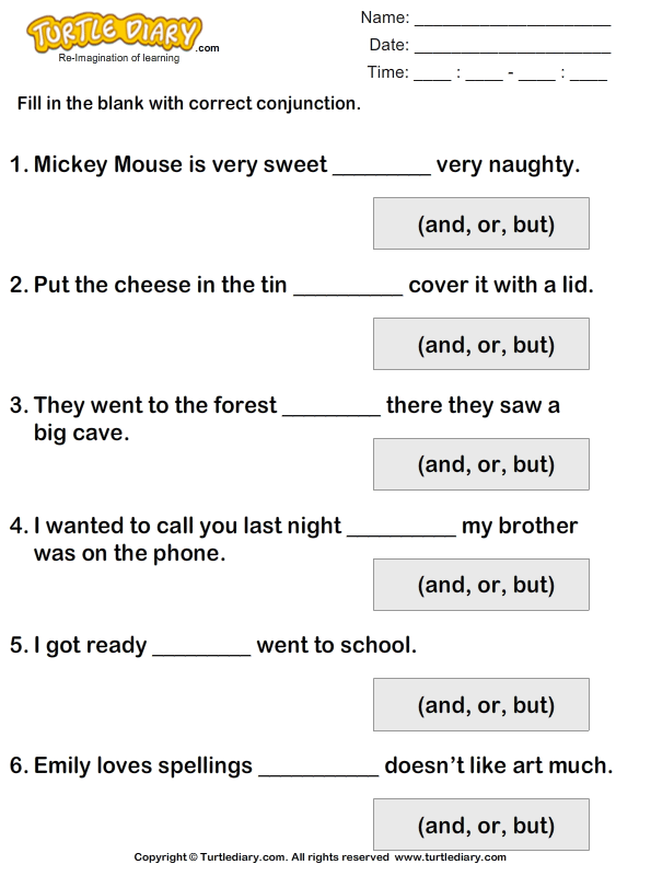 Fill In The Blanks Using Conjunctions Worksheet 7 Turtle Diary