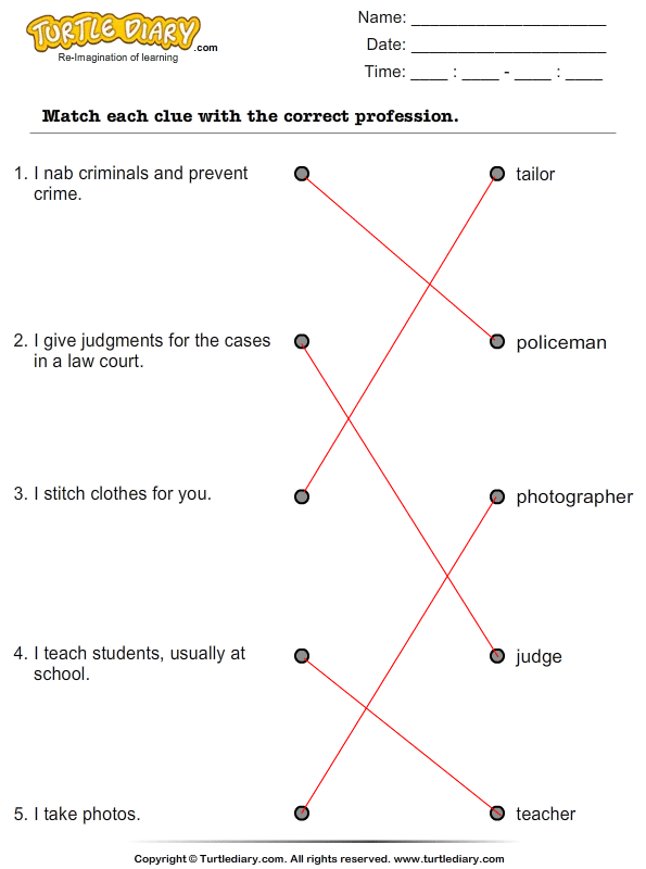 Match The Clues With Correct Profession Worksheet 5 - Turtle Diary