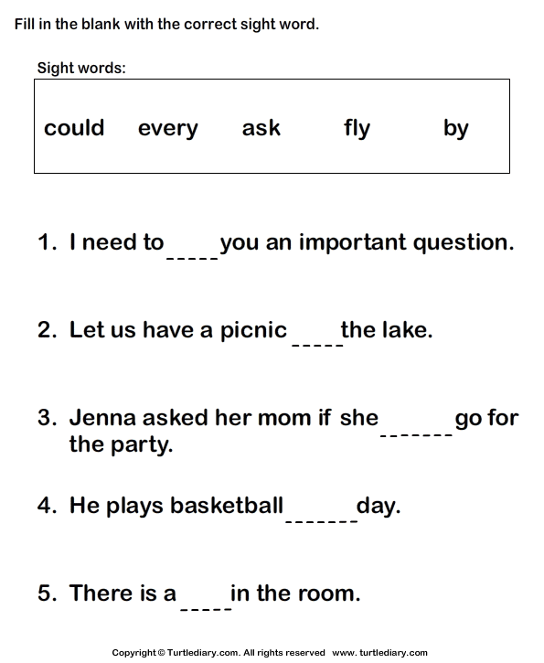 sight word worksheet: NEW 25 SIGHT WORD FILL BLANK WORKSHEETS