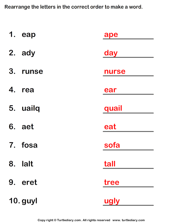 Unscramble Words Printable Worksheets Words Print