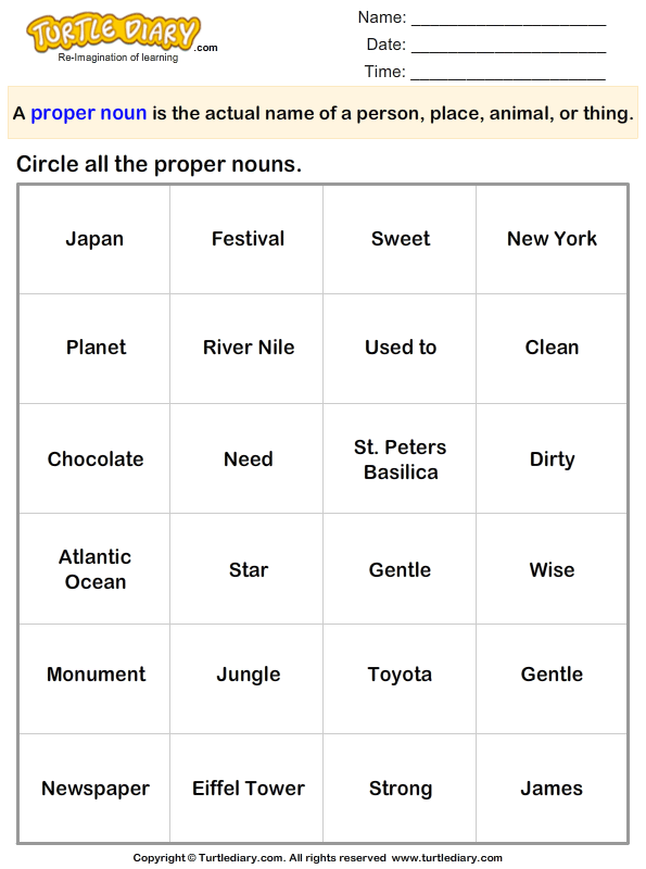 Types Of Nouns Worksheet