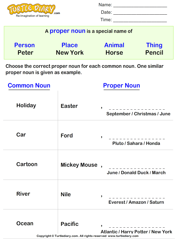 write a proper noun for common nouns 1