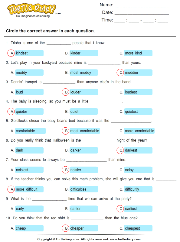 Circle the correct adjective - TurtleDiary.com