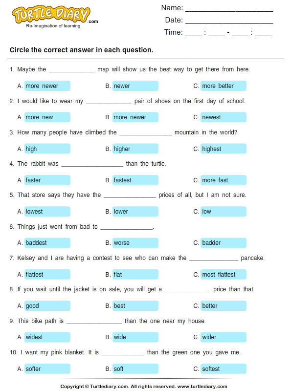 Circle the correct adjective - TurtleDiary.com