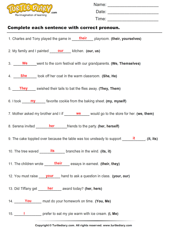 Personal Pronoun Worksheets For 6th Grade