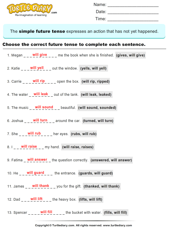 Future Continuous Tense Worksheet For Class 4