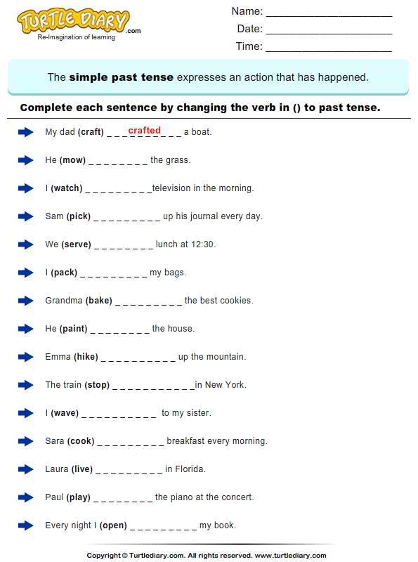 Change The Verbs To Past Tense Form Worksheet 1 Turtle Diary