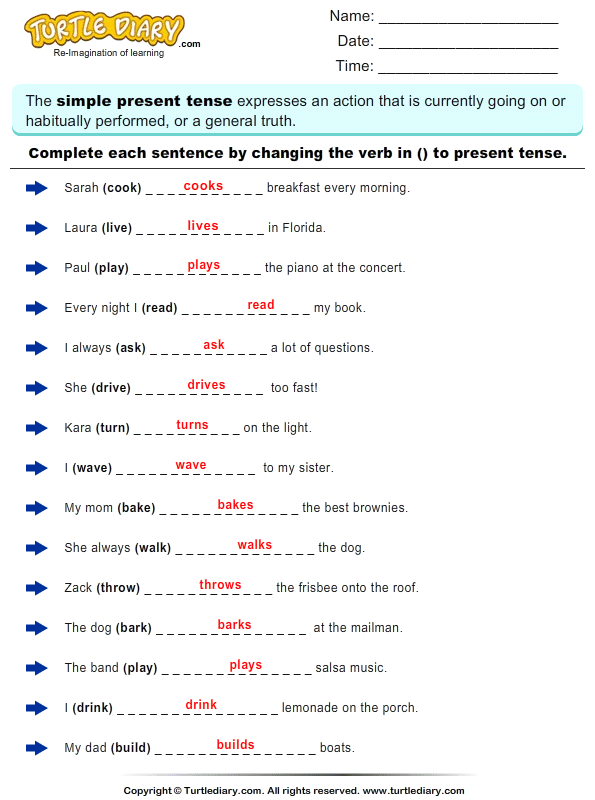 Present And Past Tense Worksheet For Grade 3