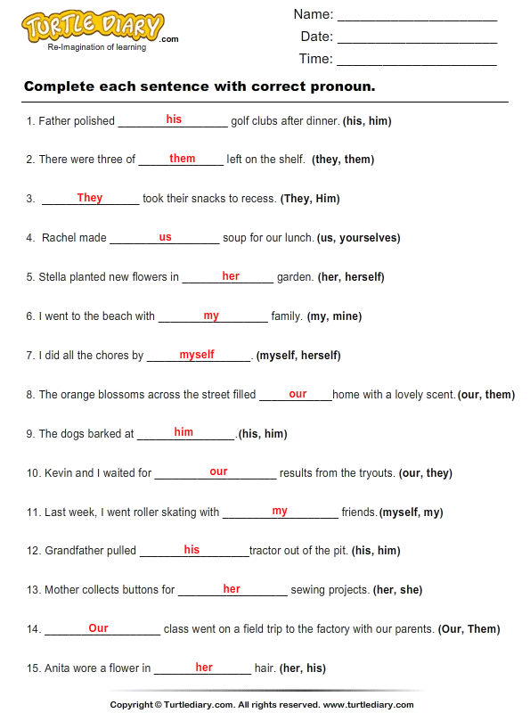 Grade 3 Possessive Pronouns Worksheet