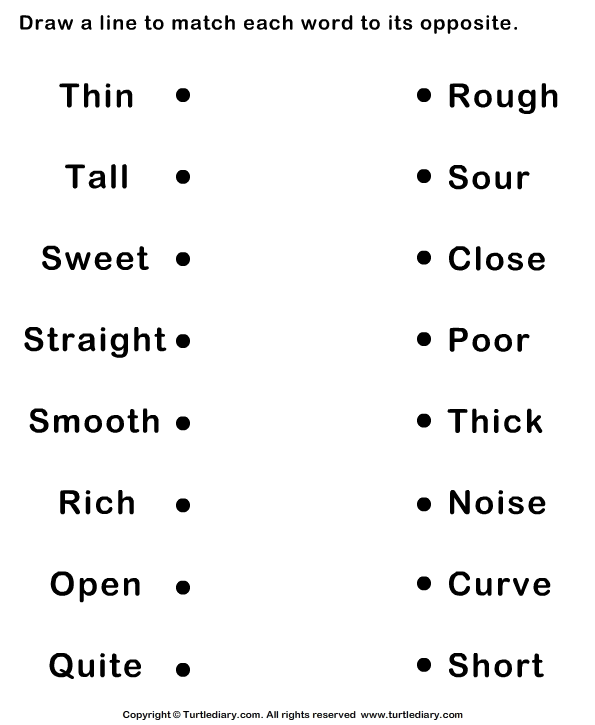 Match Opposite Adjectives Worksheet 2 - Turtle Diary