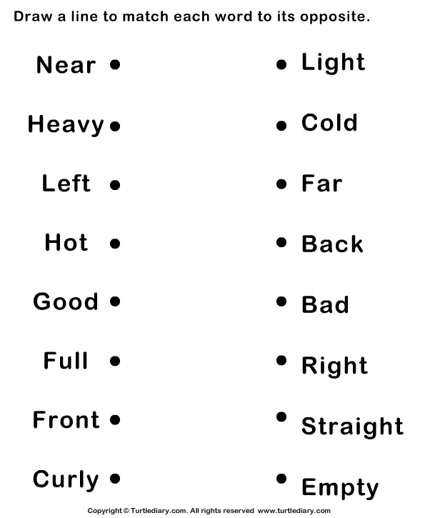 Match Opposite Adjectives Worksheet 4 Turtle Diary