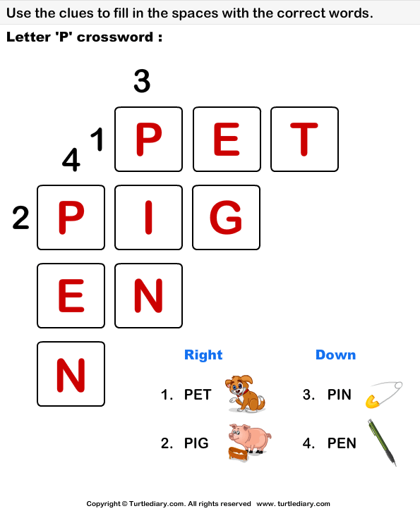 Alphabet crossword TurtleDiary com