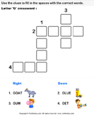 Alphabet Crossword Worksheets Kindergarten Turtle Diary