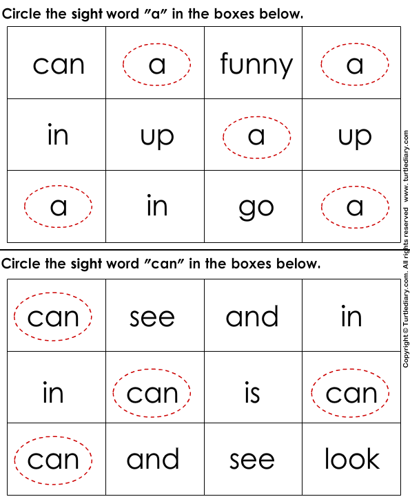 words for kindergarten worksheets  words sight  1  Identify tracing sight TurtleDiary.com