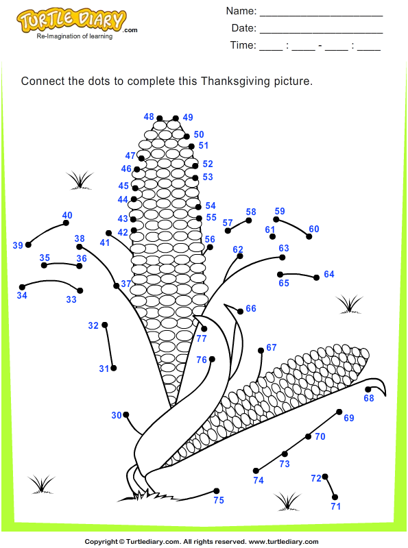 Thanksgiving Dot To Dot Worksheet 5 - Turtle Diary