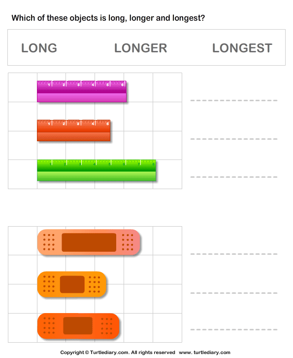 Comparing length of objects Worksheet - Turtle Diary