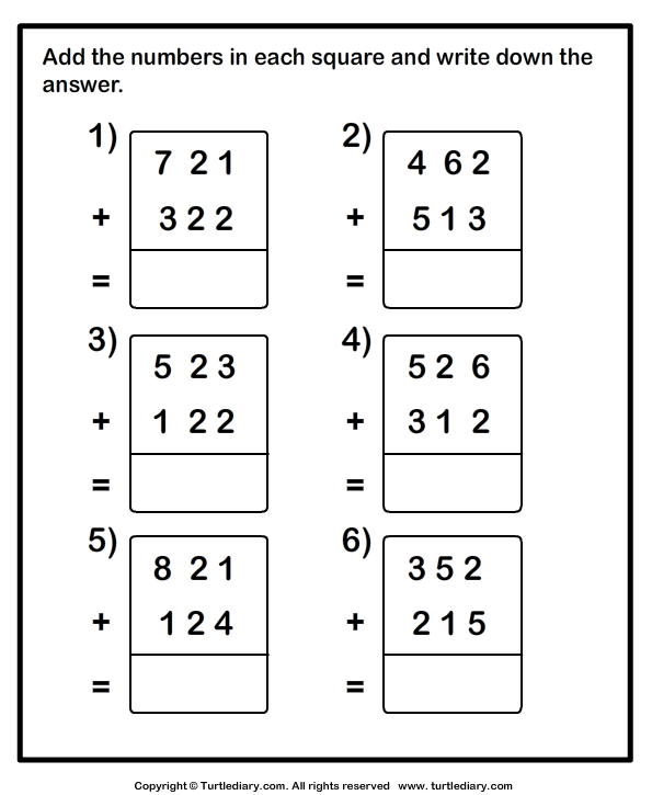 3 Digit Addition With No Regrouping Worksheets