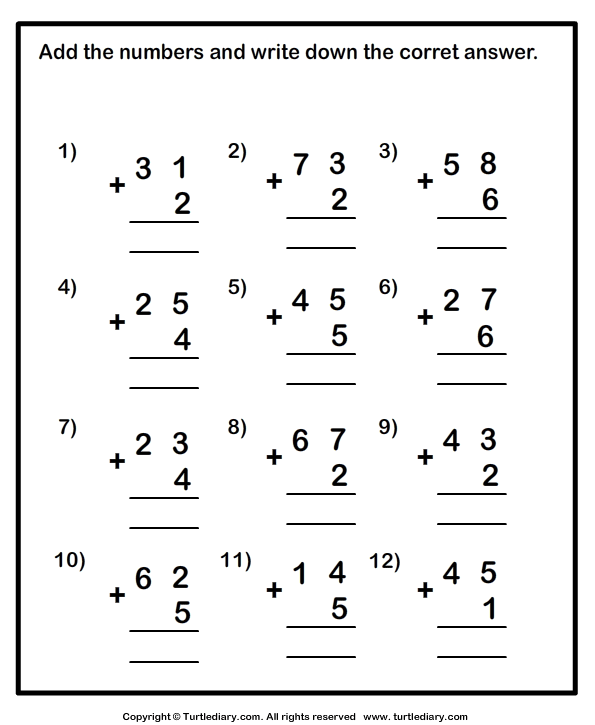 One And Two Digit Addition Worksheets