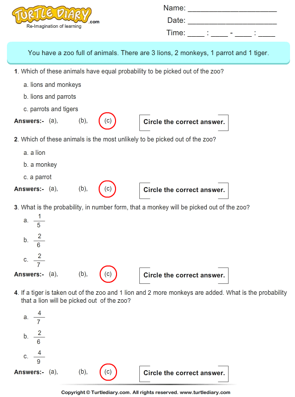 Probability: Multiple choice questions - TurtleDiary.com