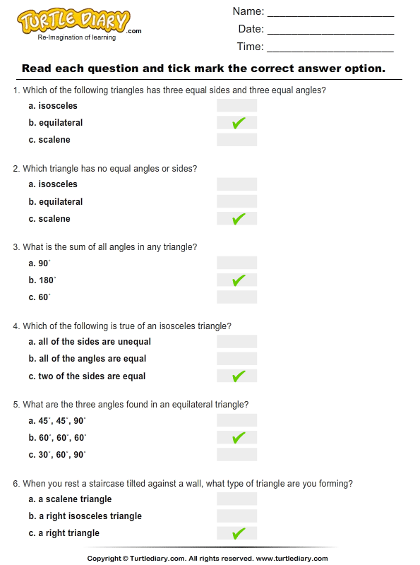Triangles Multiple Choice Questions TurtleDiary 6th Grade Math Websites
