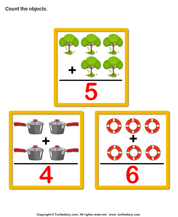 Addition with objects - TurtleDiary.com