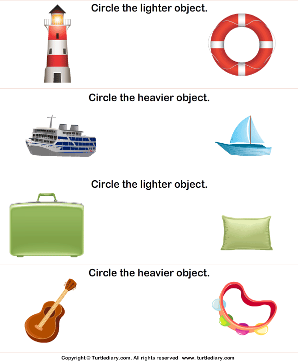 Light And Heavy 1 Worksheet - TurtleDiary.com