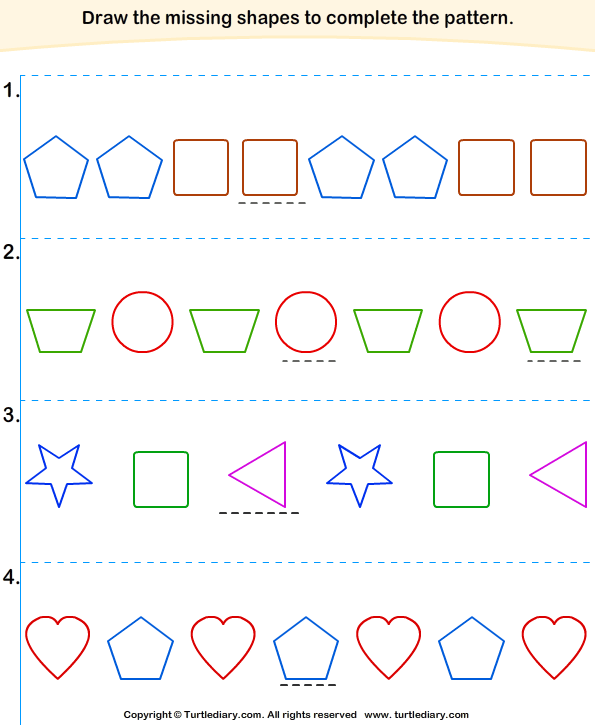 Complete The Missing Pattern 5 Worksheet - TurtleDiary.com