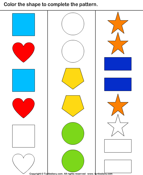 Complete the shape pattern - TurtleDiary.com