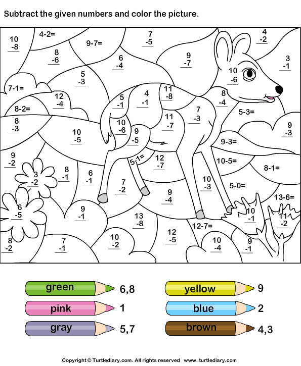 Color By Subtracting Numbers Worksheet 4 - Turtle Diary