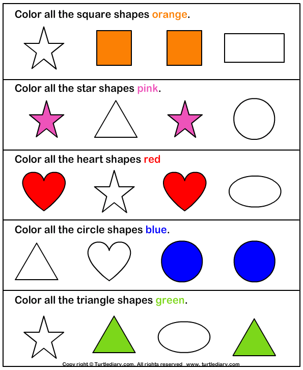 Color The Shape 2 Worksheet - TurtleDiary.com
