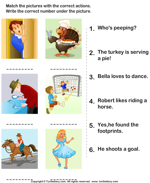 Match the Sentences to Pictures Worksheet - Turtle Diary