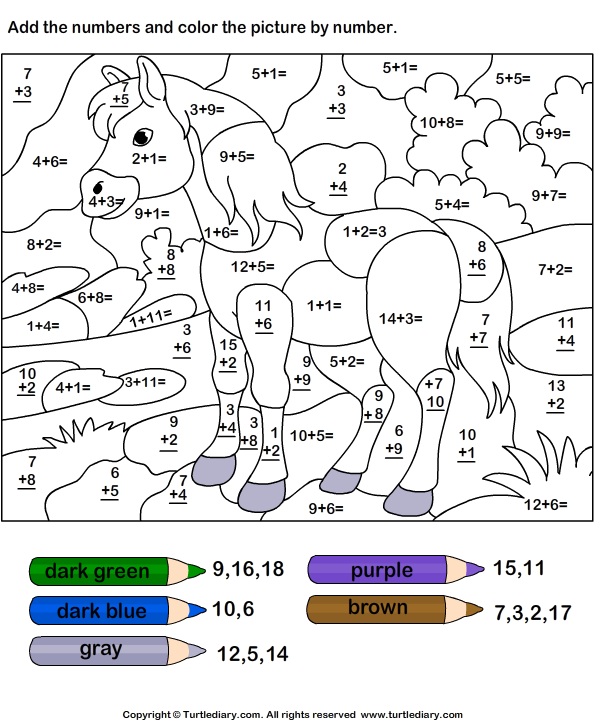 add-and-color-horse-using-color-key-worksheet-turtle-diary