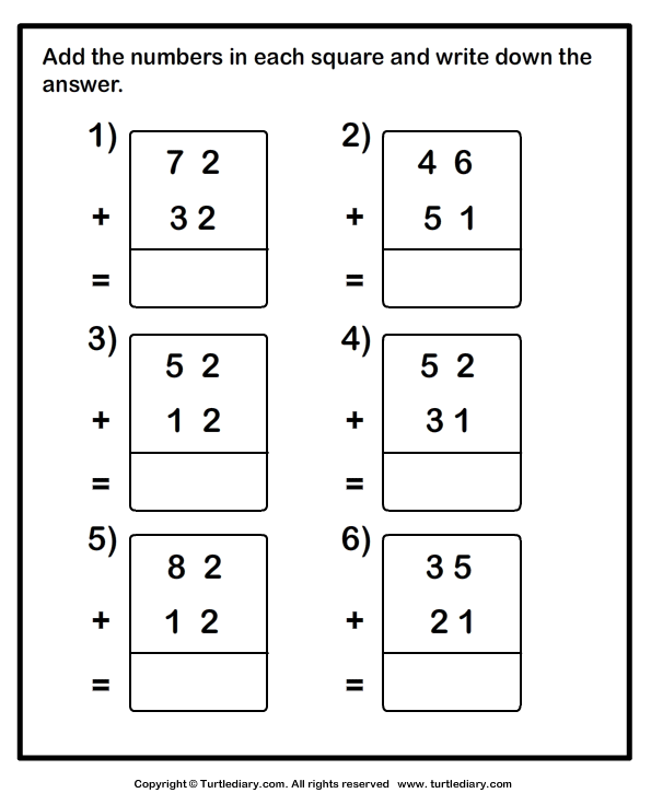 Add 2 Digit Numbers Worksheets