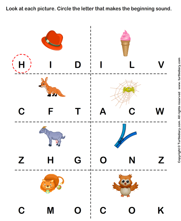 Identify the Beginning Sound of Words Worksheet - Turtle Diary