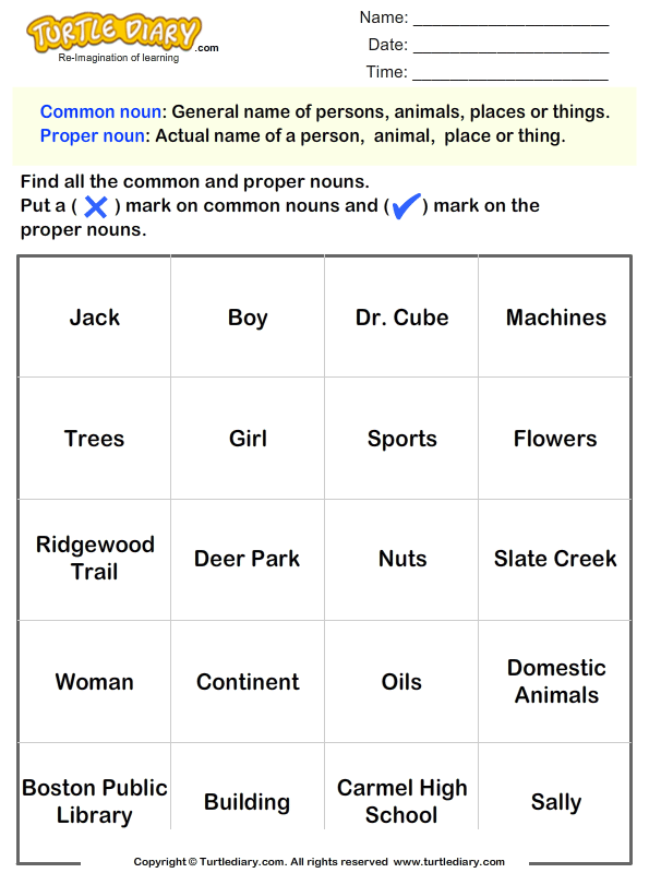 Worksheet On Proper Nouns For Grade 1