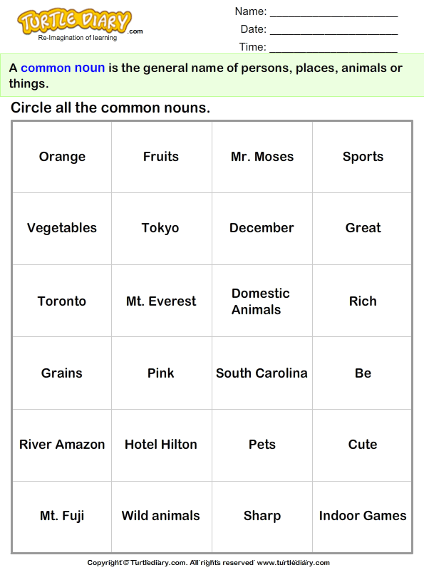 Circle The Common Nouns Worksheet Turtle Diary 9522 Hot Sex Picture