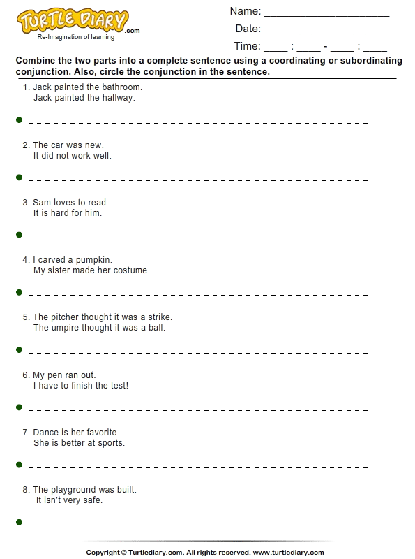 Joining Sentences With But Worksheet