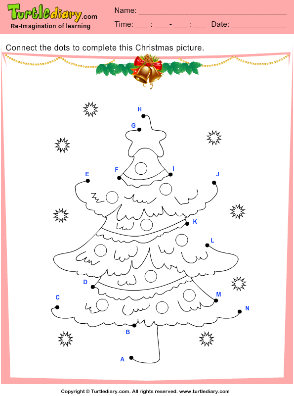 Connect The Dots Christmas Tree Worksheet Turtle Diary