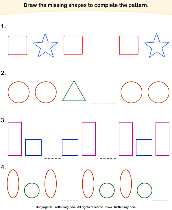 Draw Missing Shape to Complete Patterns Worksheet Turtle Diary