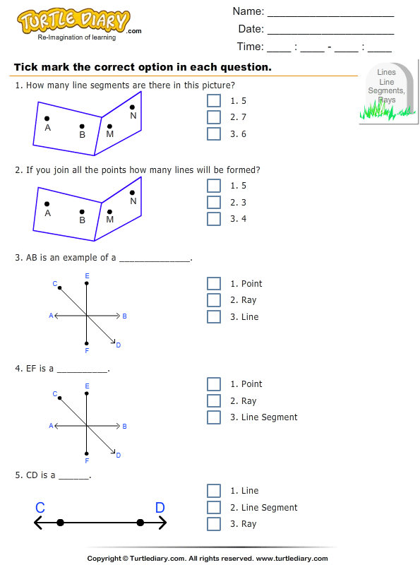 Lines Line Segments And Rays Worksheet